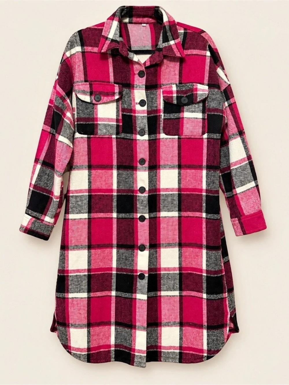 Women's Plaid Shirt Jacket in Pink & Black Size Large